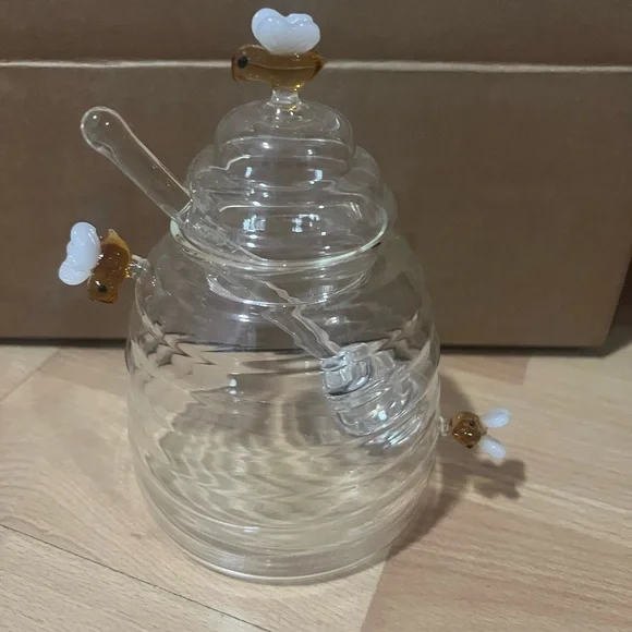 Neiman Marcus Glass Honey Jar with Bee Accents - Picture 2 of 5